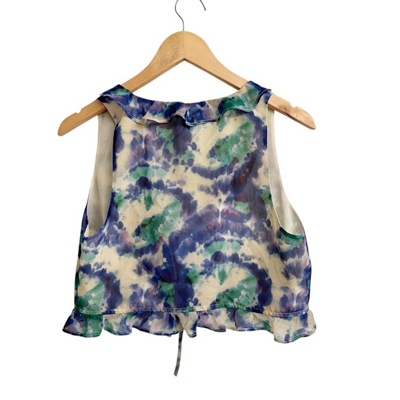 Nasty Gal Tie Dye Printed Chiffon Ruffle Tie Front Vest Blouse Size 6 - Picture 3 of 7